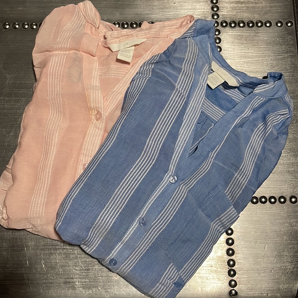 2-H&M Tops (sheer) 1/Blue 1/Pink striped Sz 6